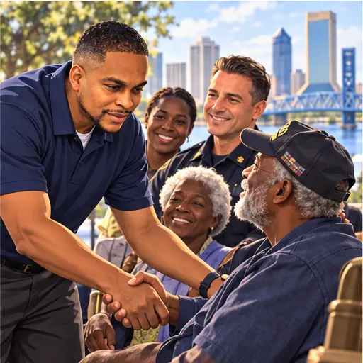 Illustrated Jacksonville public-health story 5: Seniors, first responders, veterans and neighbors all belong.