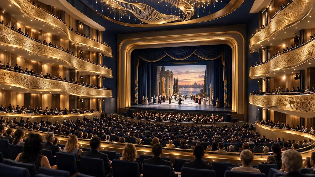 Grand opera hall with warm gold architectural details