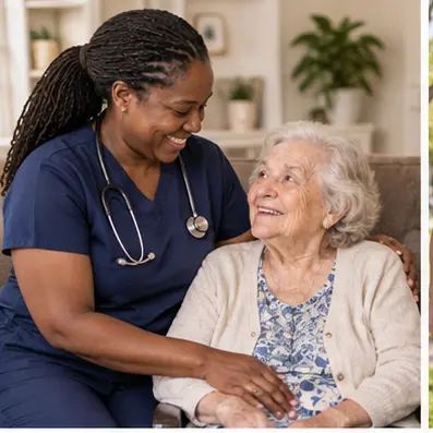 Nurse caring for an older resident concept