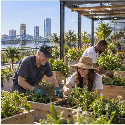 Veterans center rooftop community garden