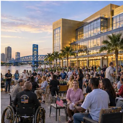 Gold-accent Jacksonville riverfront veterans center