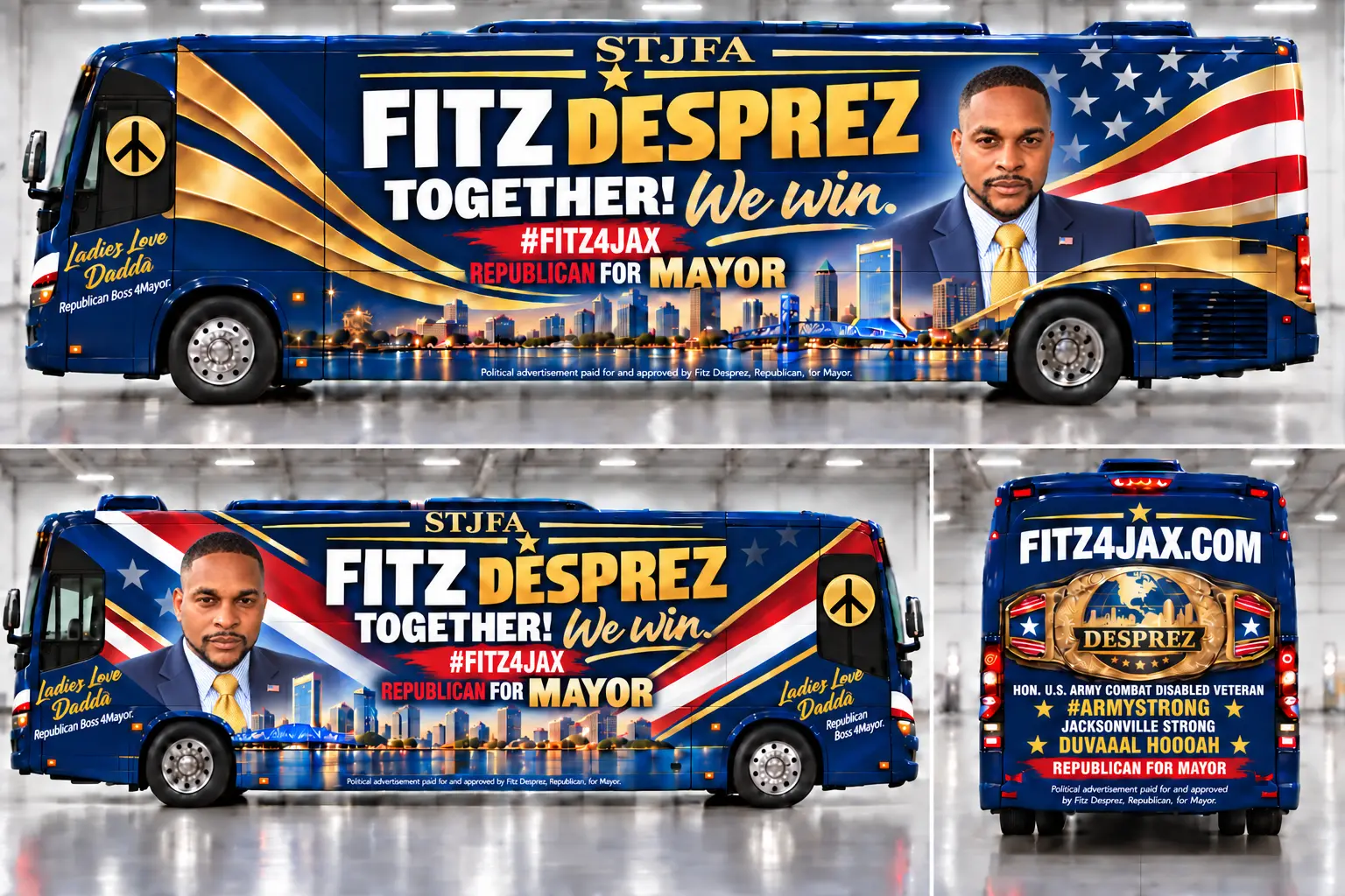 Class A FITZ4JAX campaign RV mobile operations center concept with the updated Fitz Desprez campaign portrait