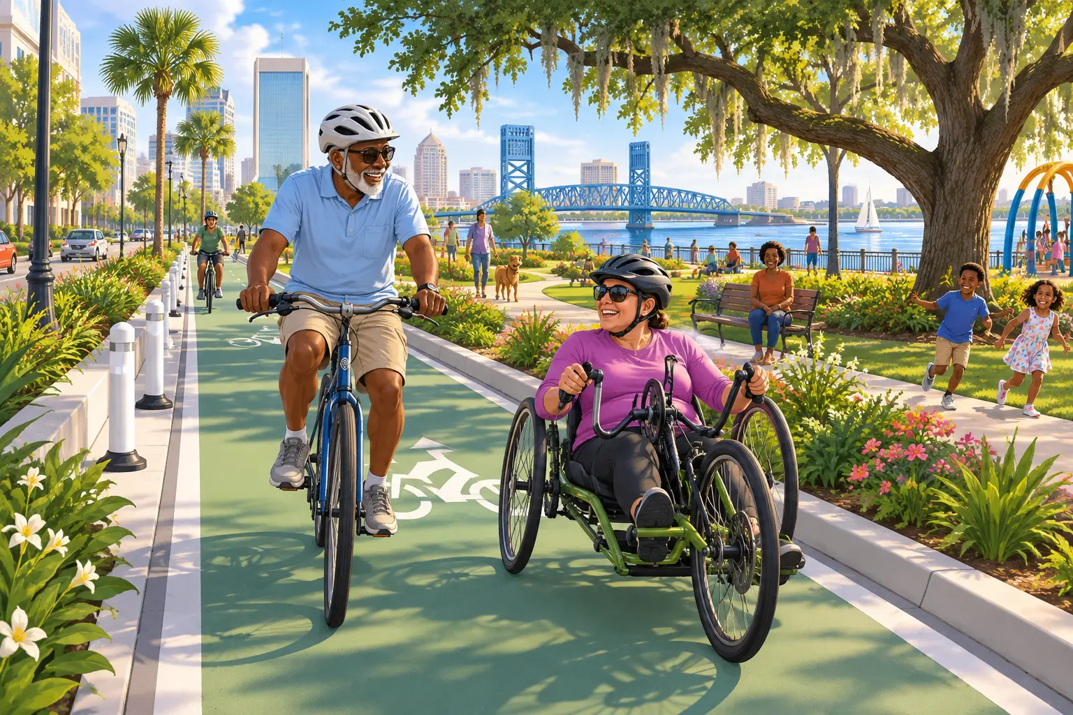 Safer Jacksonville Bicycle Lanes and Connected Neighborhood Streets: Adaptive cycling and accessible recreation beside a Jacksonville park