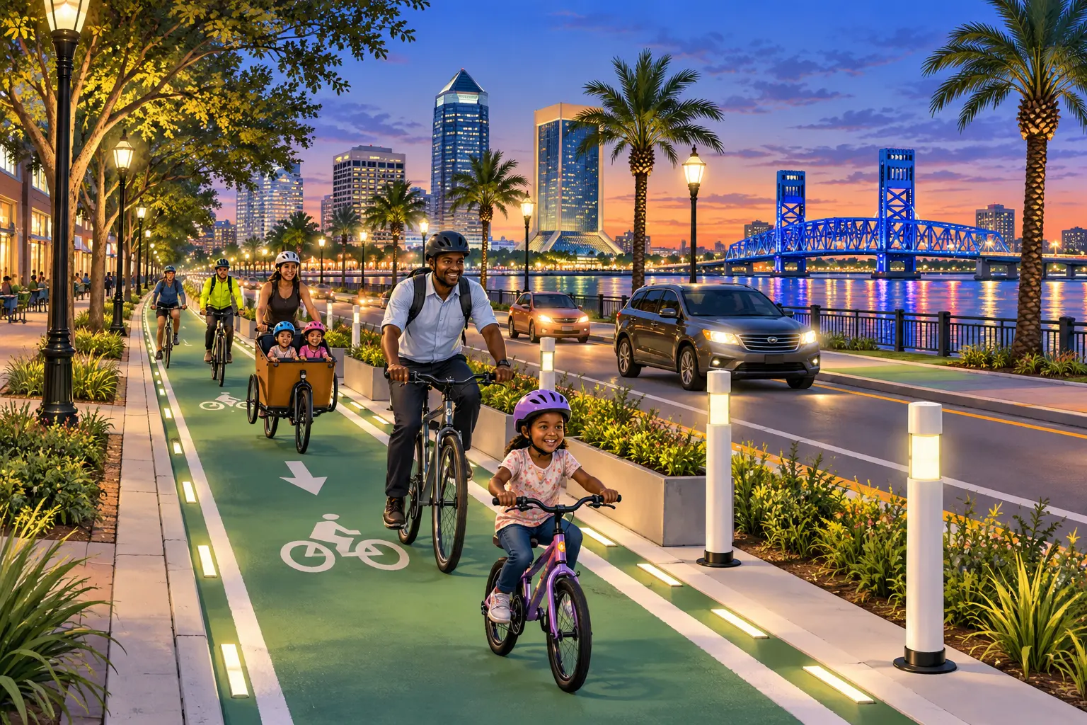 Safer Jacksonville Bicycle Lanes and Connected Neighborhood Streets: Well-lit evening bicycle routes designed for safer travel
