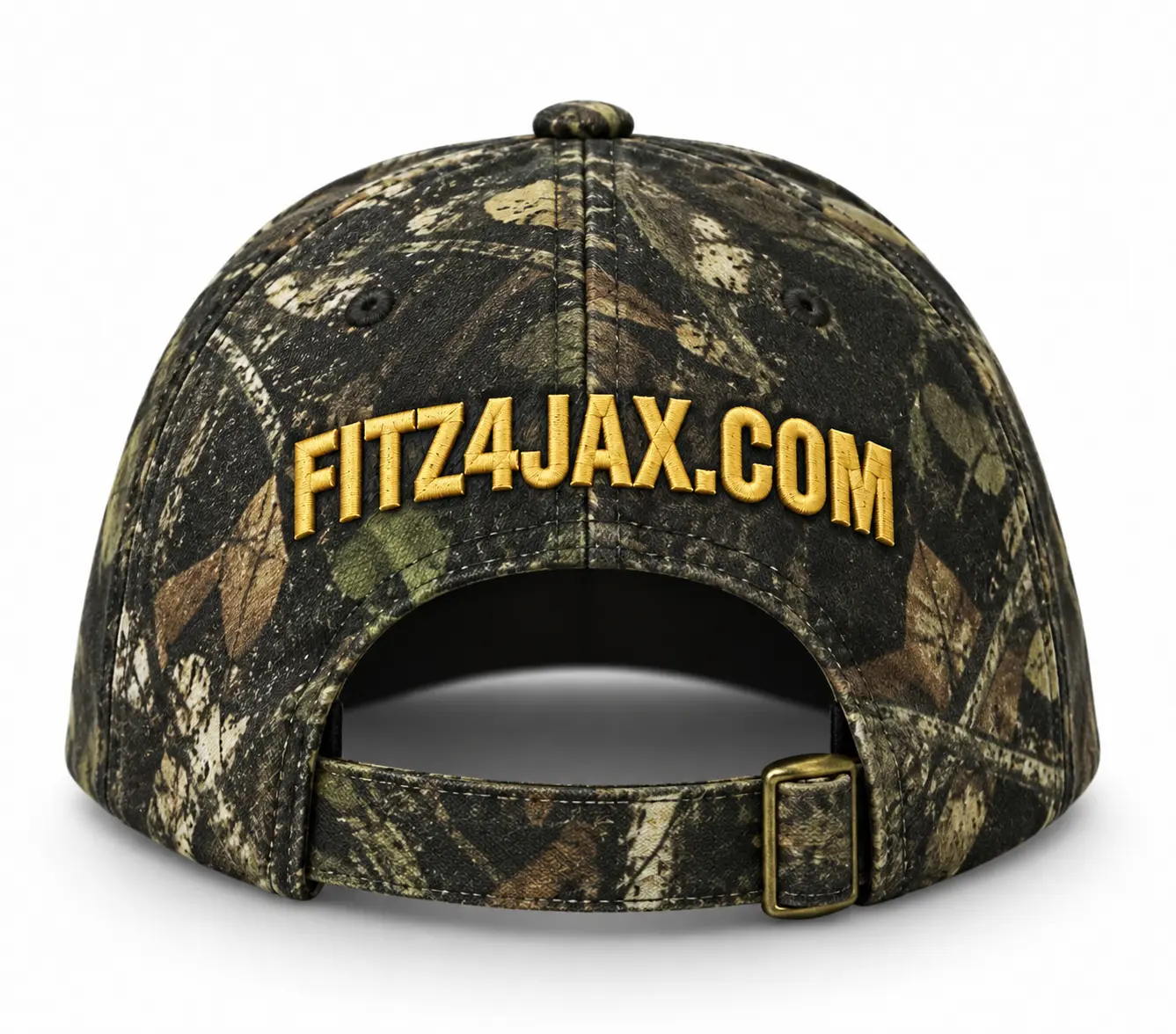 Back of camo campaign hat embroidered FITZ4JAX.COM