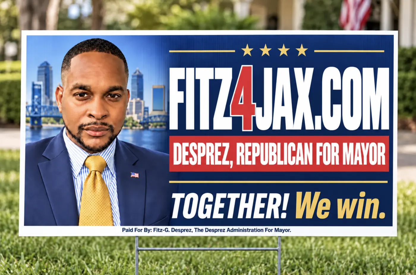 FITZ4JAX yard sign featuring Fitz Desprez